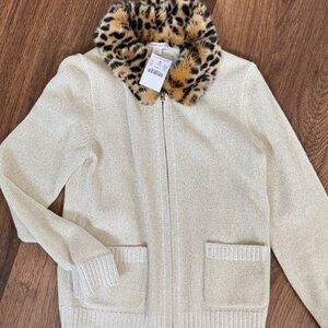 Crewcuts Cream Sweater with Leopard Print Collar